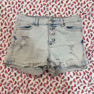 No Boundaries Light Blue Button-Up Jean Shorts